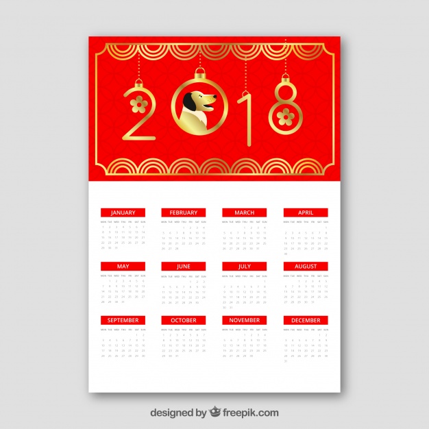 Red and golden chinese new year calendar Free Vector