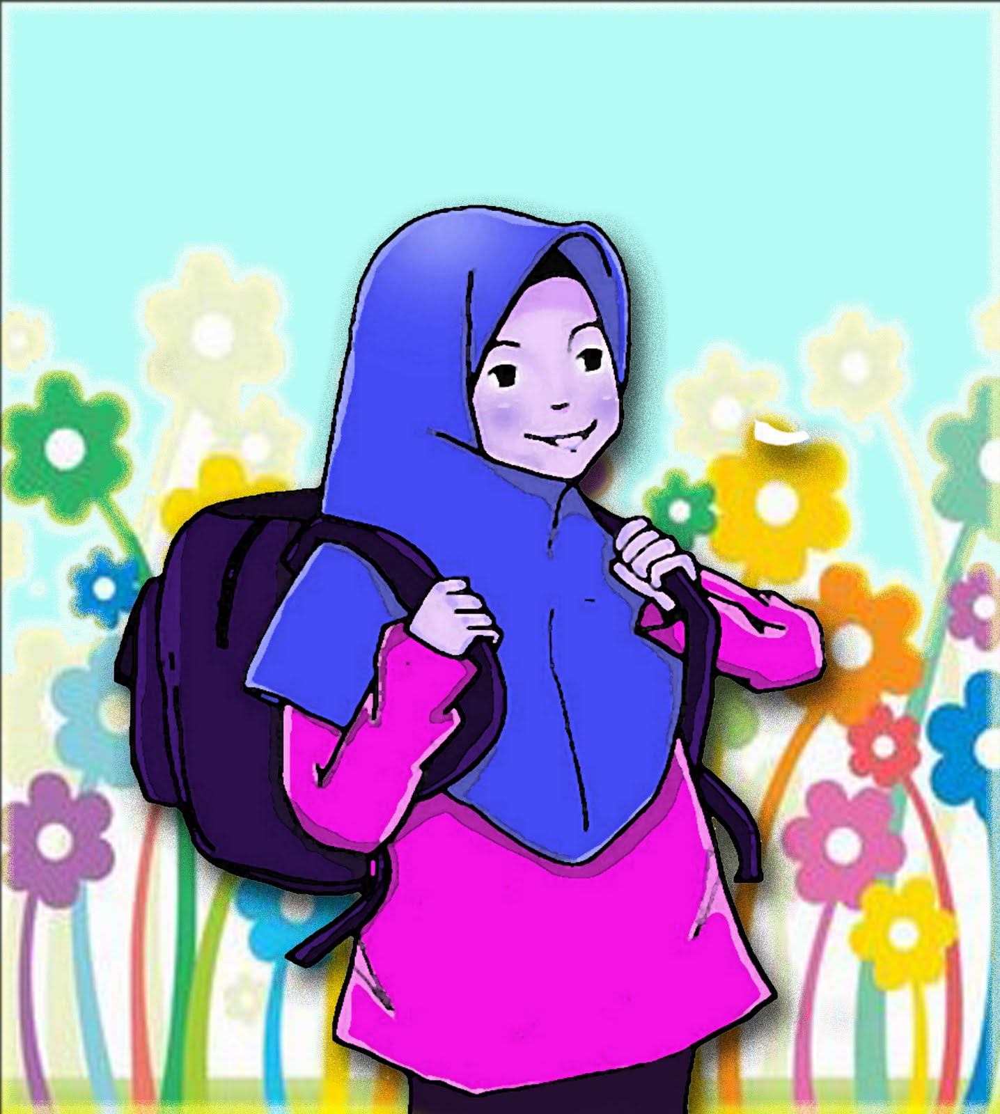 Kartun Anak Berangkat Sekolah Gambar Muslimah Smp