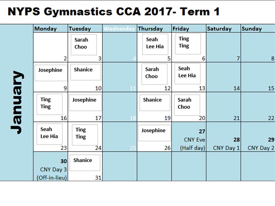 Nanyang Artistic Gymnastics Blog 2017 Term 1 Gymnastic Schedule