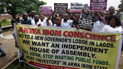 Photos: People Protest Uyo Governor's Ambition Of Building New Lagos Lodge