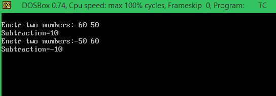 Subtraction of two numbers in C++ Program