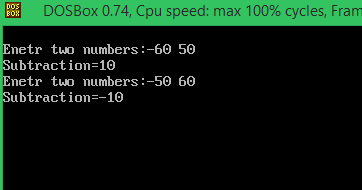 Subtraction of two numbers in C++ Program
