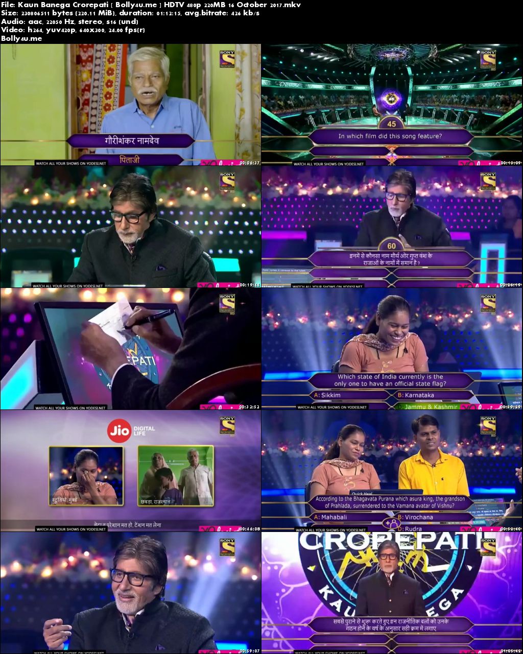 Kaun Banega Crorepati HDTV 480p 200MB 16 October 2017 Download