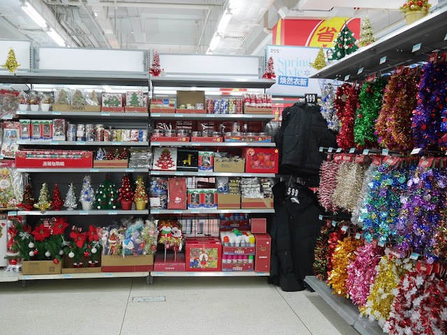 Christmas items for sale at a Walmart in Zhongshan, China