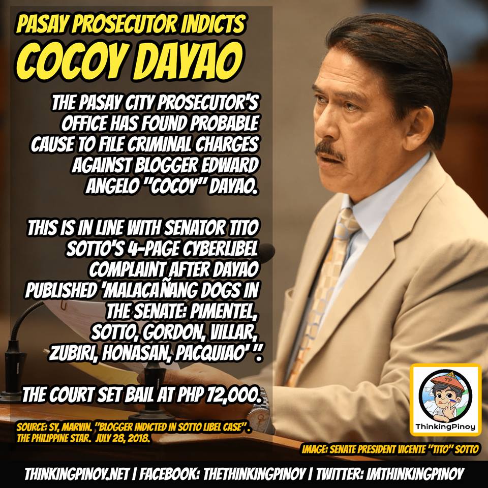 Blogger Cocoy Dayao Indicted Due to Sen. 