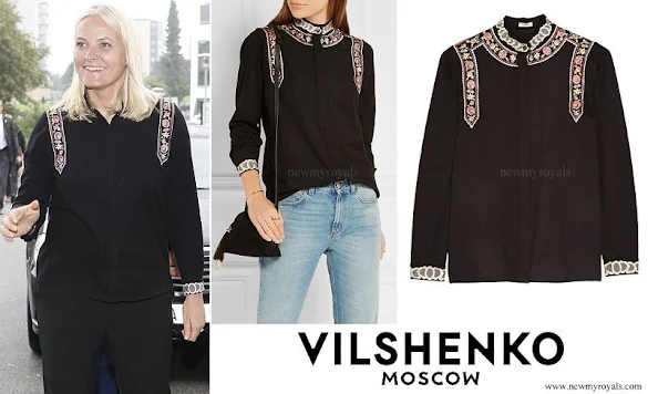 Crown Princess Mette-Marit wore Vilshenko Rachel embroidered wool and cashmere-blend blouse