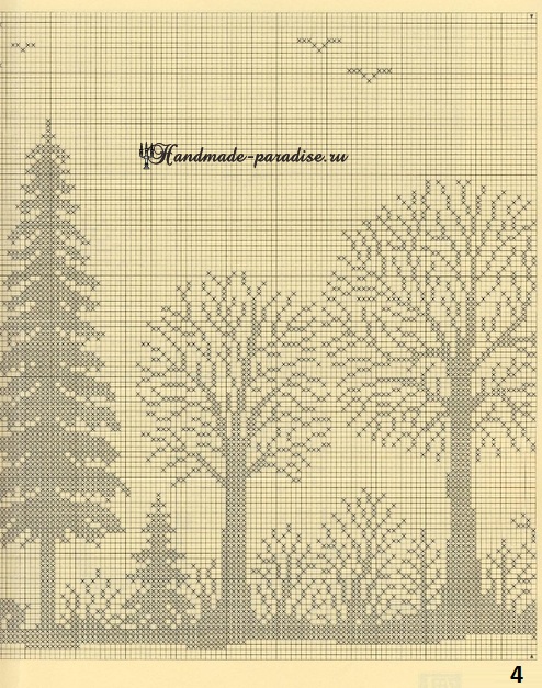 Лес. Филейные шторы крючком и вышивка (4)