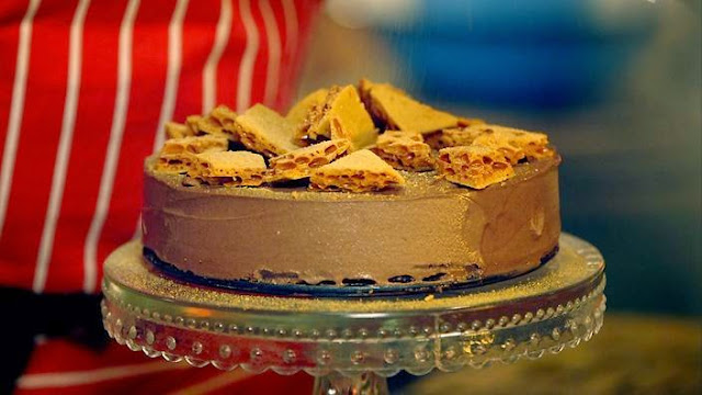 Chocolate and cardamom mousse cake with homemade honeycomb