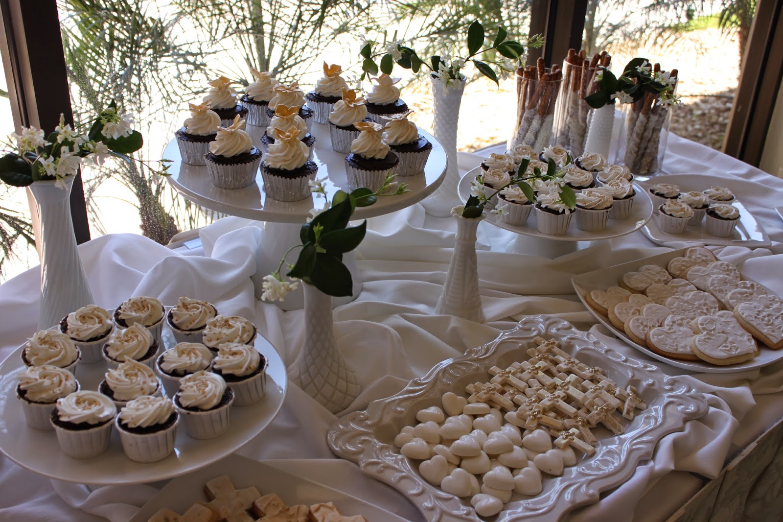 Elegant Gold First Communion Cake and Dessert Table