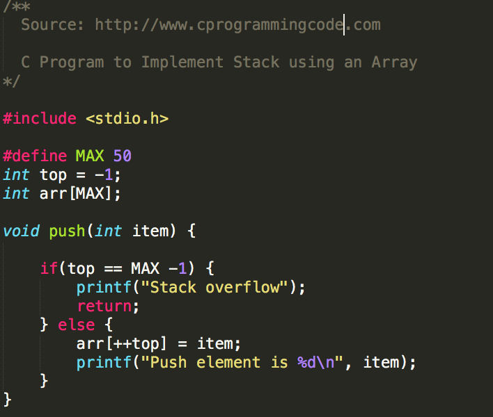 Programming Tutorials C Program To Implement A Stack Using Array
