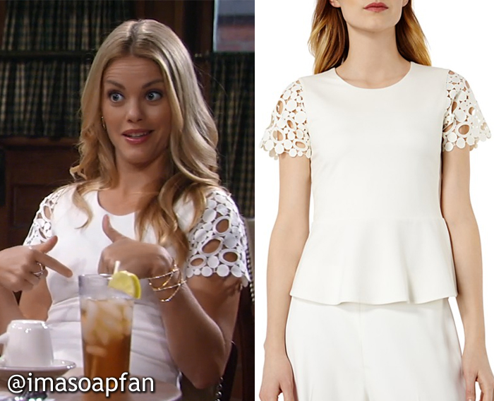 Claudette Beaulieu's Ivory Peplum Top with Circle Lace Sleeves - General Hospital, Season 54, Episode 09/19/16