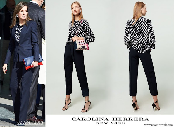 Queen-Letizia-wore-Carolina-Herrera-navy-ecru-polka-dot-silk-blouse.jpg