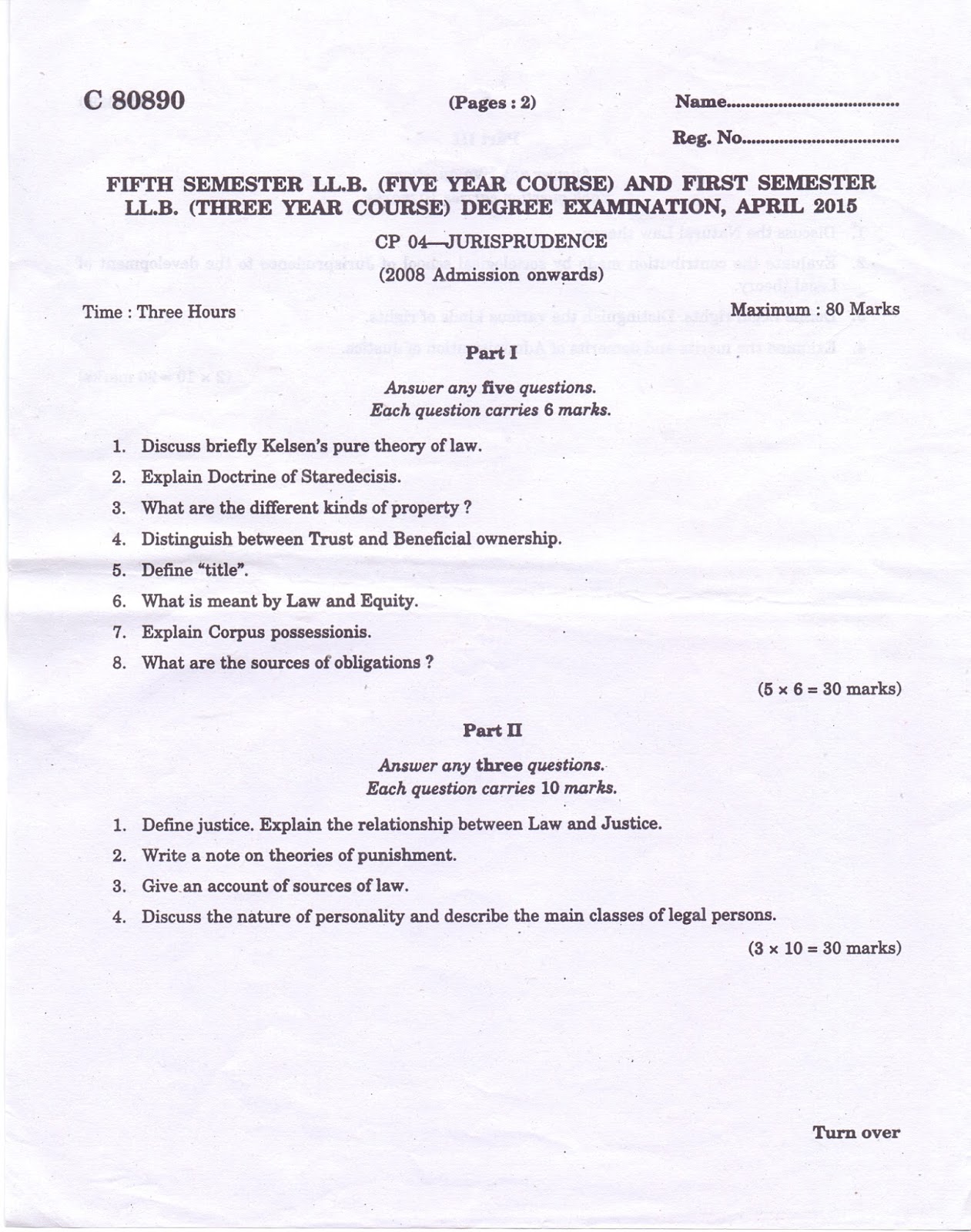 Law Student in Action SOME JURISPRUDENCE QUESTION PAPERS