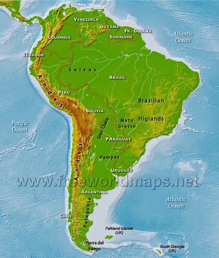 Physical Map Of Latin America And The Caribbean 13