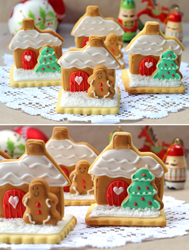 4 stand up gingerbread house sugar cookies