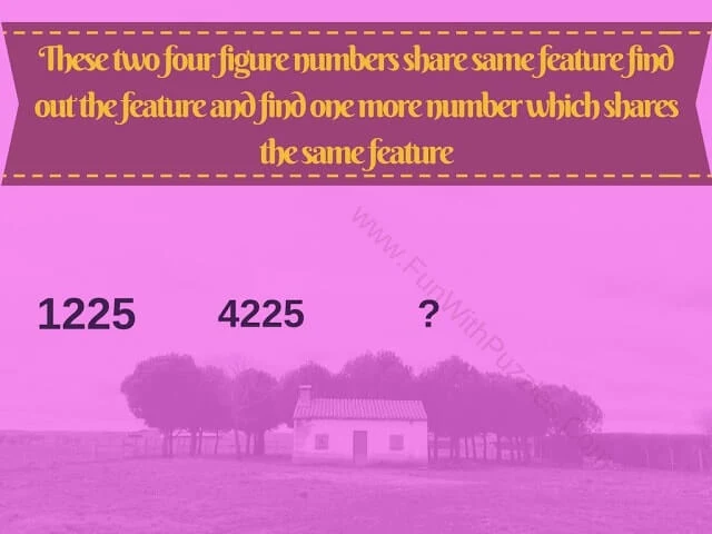 These two four figure numbers share same feature find out the feature and find one more number which shares the same feature  1225  4225  ?