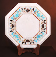 Turquoise Table Top in White Marble