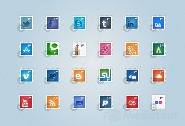 Social Media Stamps Icons Set