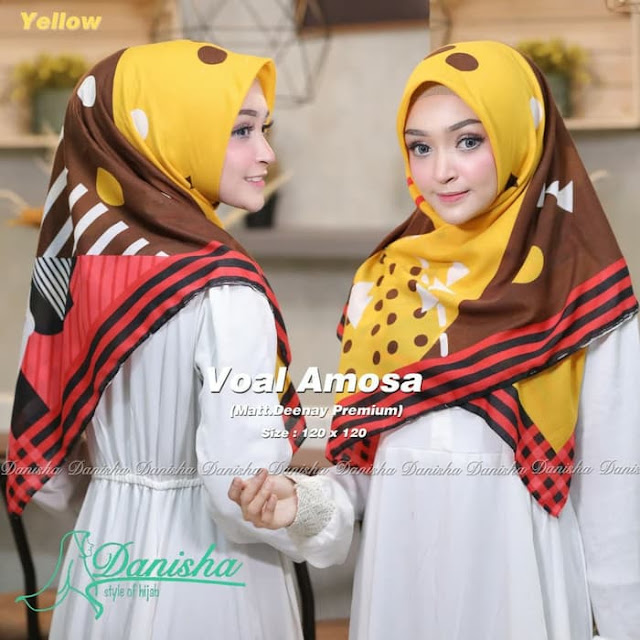 Jilbab Terbaru Segiempat Voal Amosa Original Trendy Warna Kuning