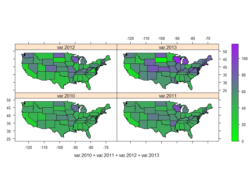 R graph gallery RG100 Trellis map plot with heatmap colors