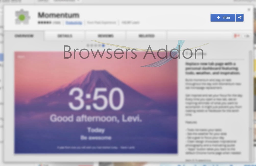 Browsers Addon Momentum, A New Tab Page with Difference for Google Chrome.