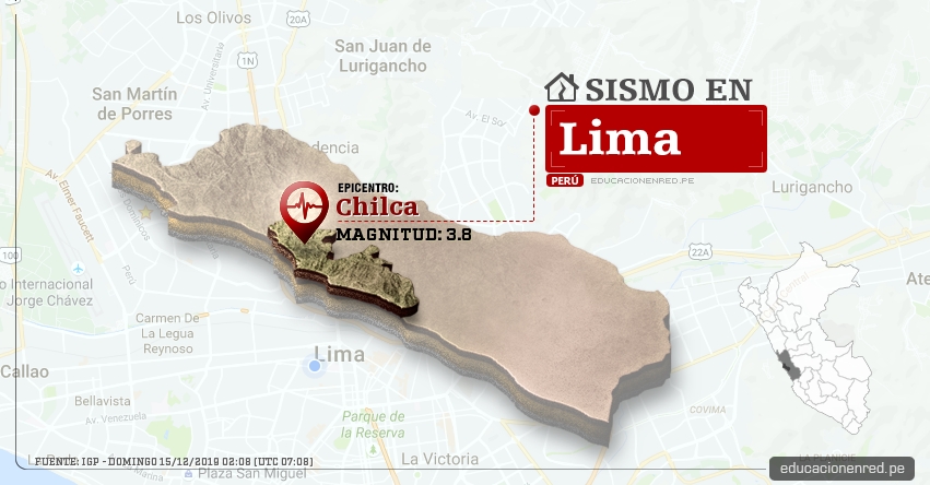 Temblor en Lima de Magnitud 3.8 (Hoy Domingo 15 Diciembre 2019) Sismo - Epicentro - Chilca - Cañete - IGP - www.igp.gob.pe