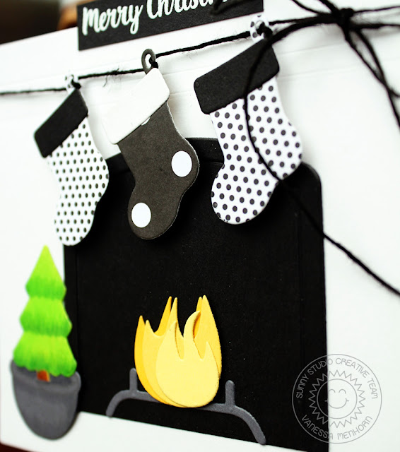 Sunny Studio Stamps: Fireplace Shaped Dies Elegant Christmas Card by Vanessa Menhorn
