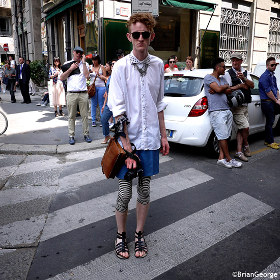 Brian George: Street style outside the Gucci show at Milan Moda Uomo
