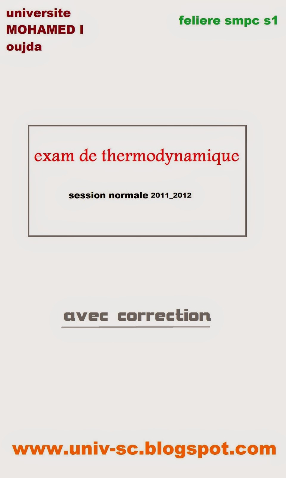 exam de thermodynamique normale 2012 s1 faculté science
