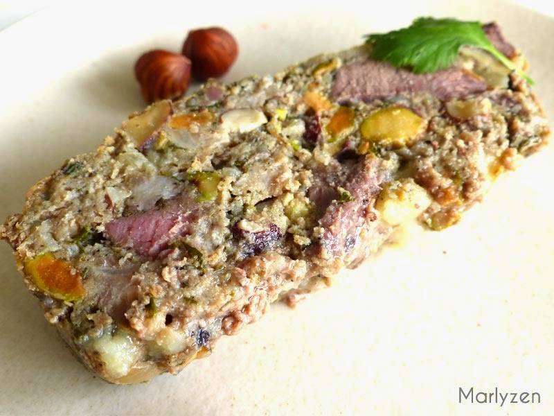Terrine de canard noisettes et pistaches de Brigitte Marlyzen