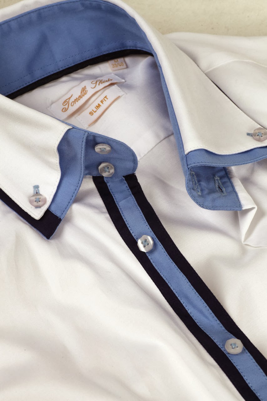 TOPTENFASHIONNEW MENS BLUE DRESS SHIRT WHITE COLLAR