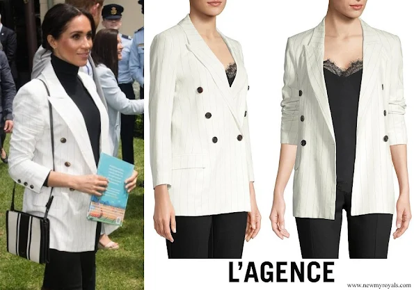 Meghan Markle wore L'AGENCE Brea pinstriped linen and cotton-blend blazer