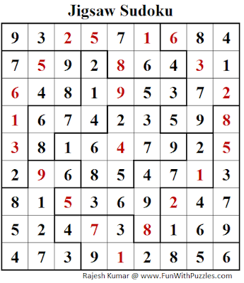 Jigsaw Sudoku Puzzle (Daily Sudoku League #187) Solution