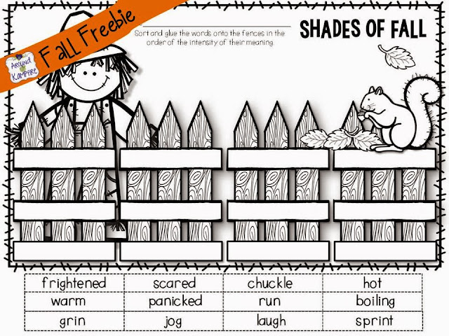 fall vocabulary freebie shades of meaning