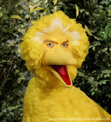 Big Bird with human eyes and a sassy look on his face