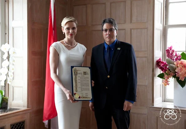 Princess Charlene of Monaco attended the meeting of the her foundation. Princess Charlene Wore Roland Mouret Darlington 