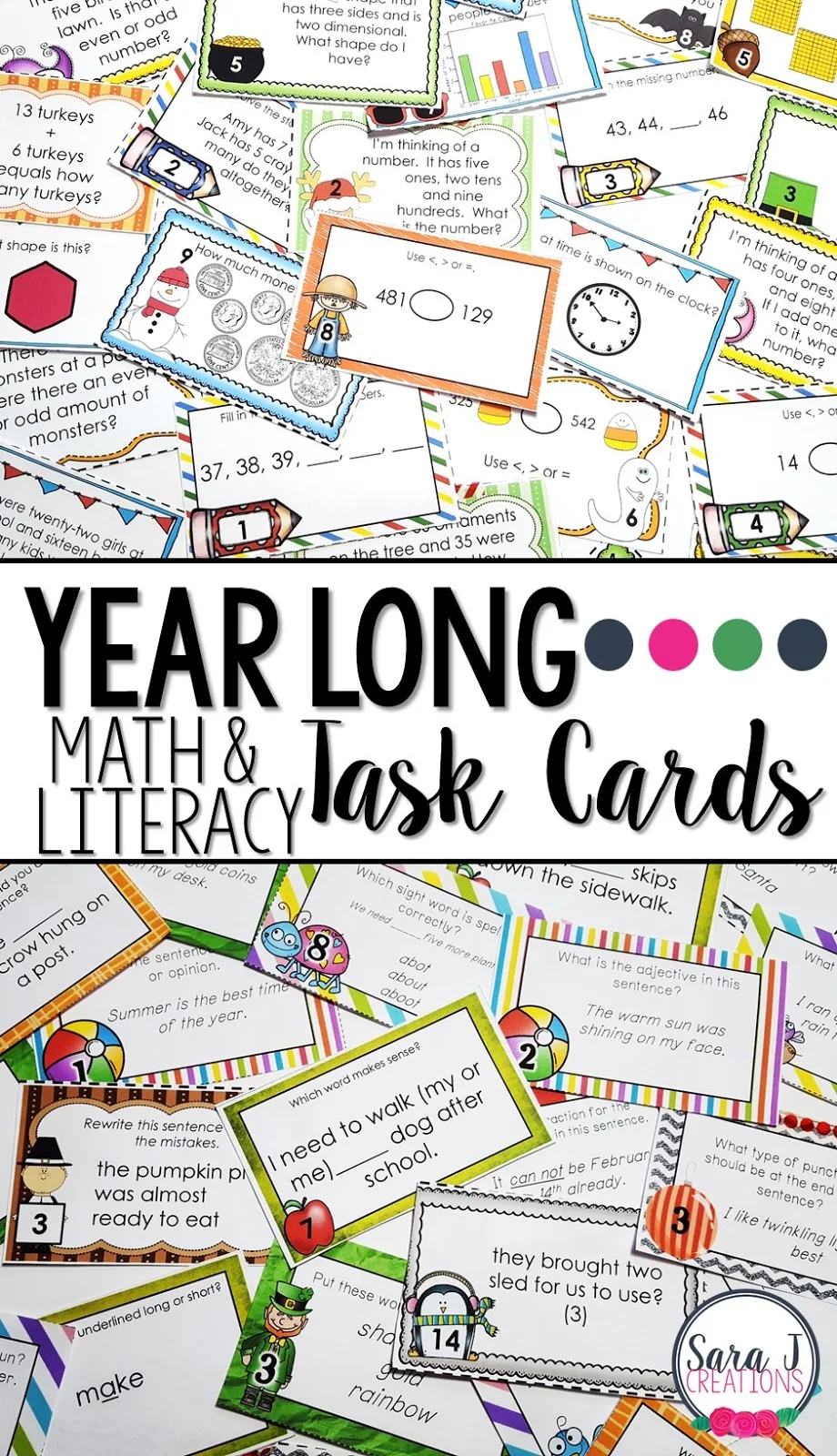 Math and literacy task card bundles for the whole year includes holidays and seasons celebrated during the school year.