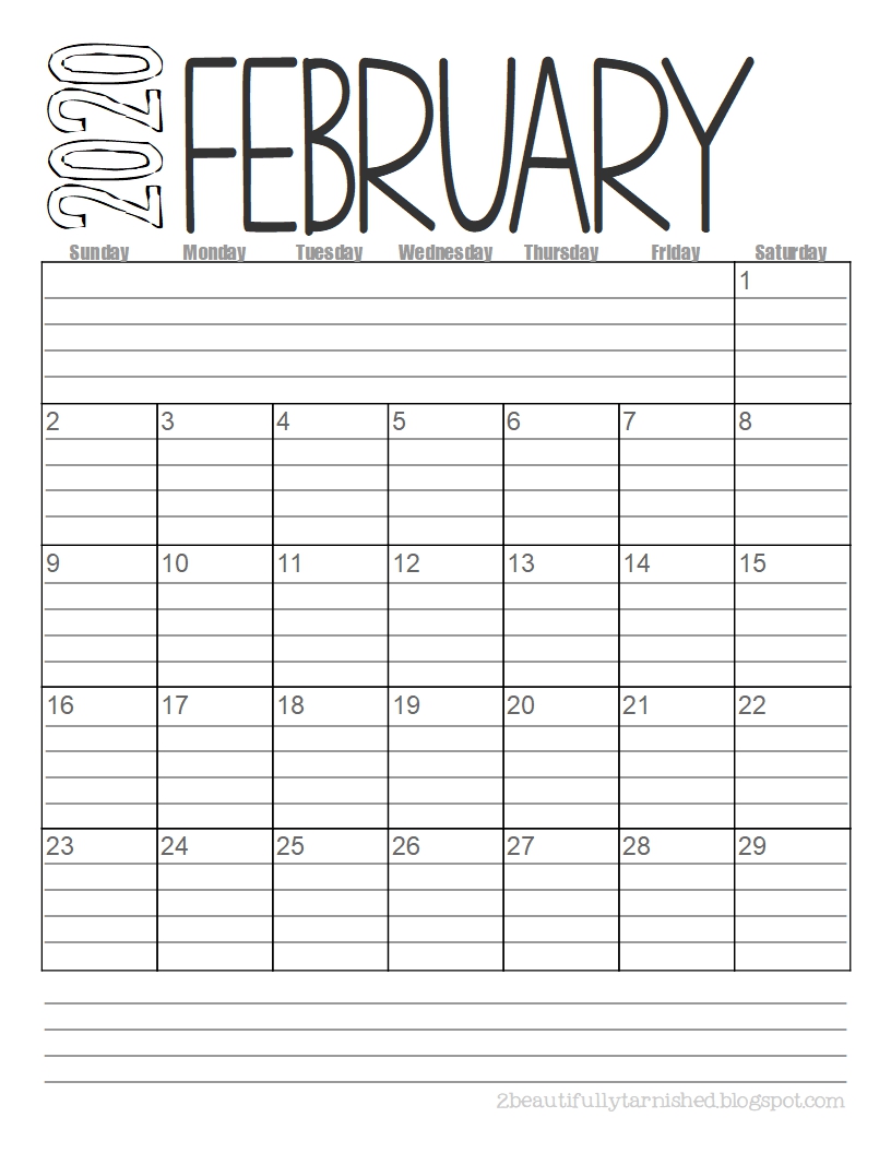 beautifully tarnished free 2020 lined monthly calendars printable