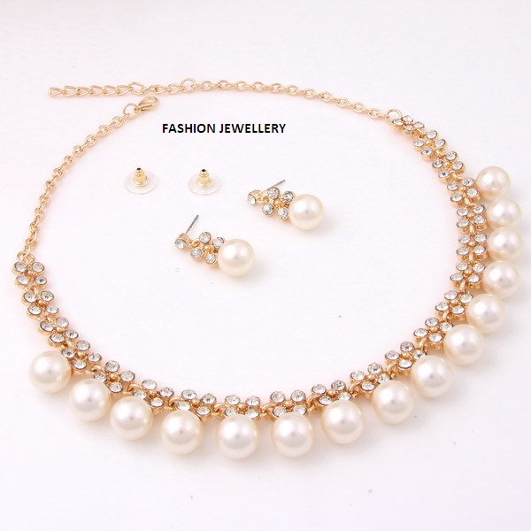 Dubai Pearl Diamond New Fashion Gold Jewellery Pendent Set Necklace Set