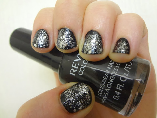 New Year's Eve nails, black nail polish with silver glitter