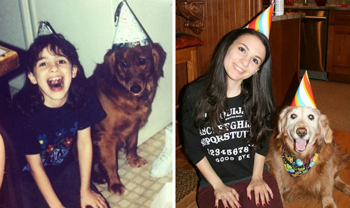 30 Heart-Warming Photos Of Dogs Growing Up Together With Their Owners - This Is Brandy And I On Her First Birthday, And 14 Years Later On Her Fifteenth