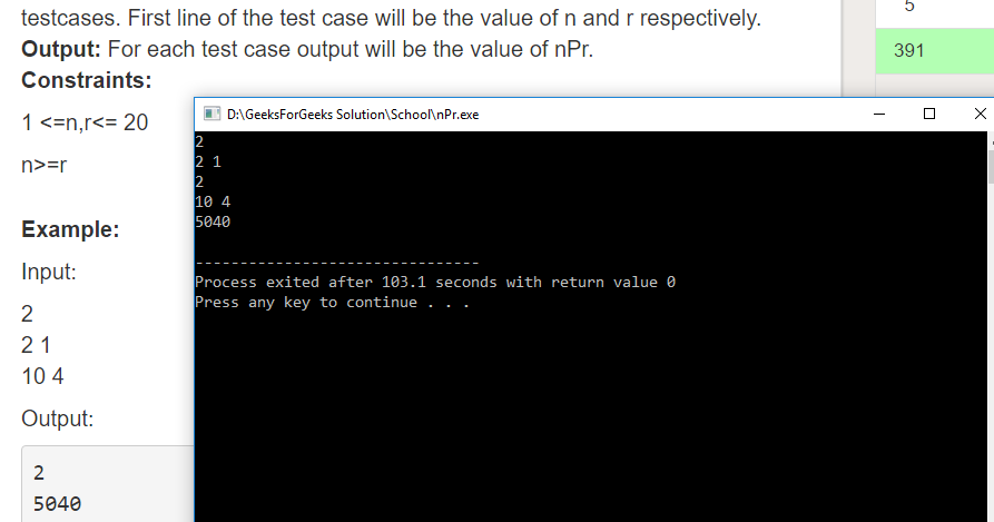 Geeksforgeeks Solution For " nPr