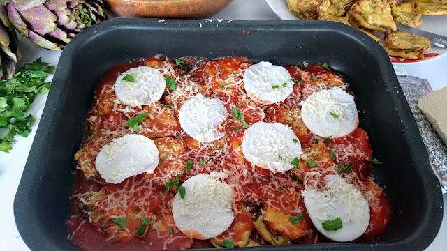 secondo strato parmigiana carciofi vegan