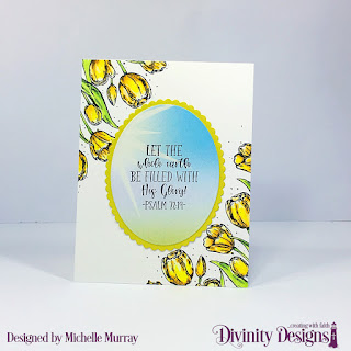 Divinity Designs Stamp: Glorious Easter, Custom Dies: Scalloped Ovals, Ovals, Paper Collection: Spring Flowers 2019