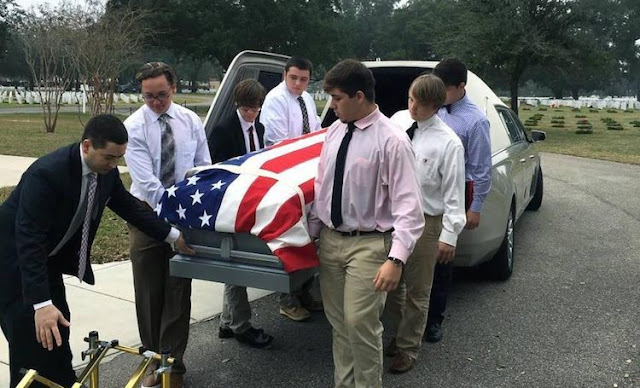 When Jerry Wayne Pino, a Vietnam veteran, passed away, he had no family to attend his funeral. Friends of the funeral home workers' college-going son stepped up to serve as his family at the funeral. The American flag folded over his casket was given to the teens who hung it in their high school locker room in honour of Jerry.