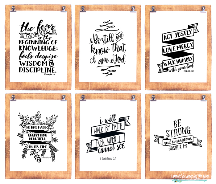 Six Black and White Scripture Printables: Bundle of six 8x10 scripture prints to frame for your home or office.