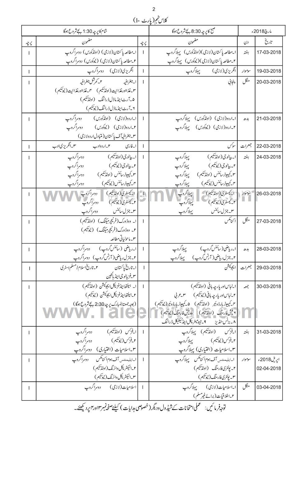 Gujranwala Board: 9th & 10th Class Date Sheet 2018 Download for Matric Exams