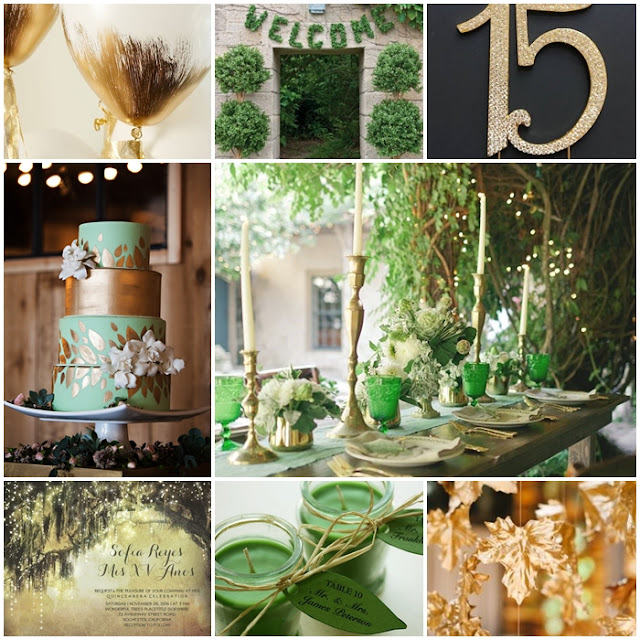 Turning a New Leaf Gold and Green Nature Inspired Quinceanera Theme