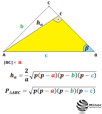 Pole trójkąta wyznaczone wzorem Herona i długość wyskości