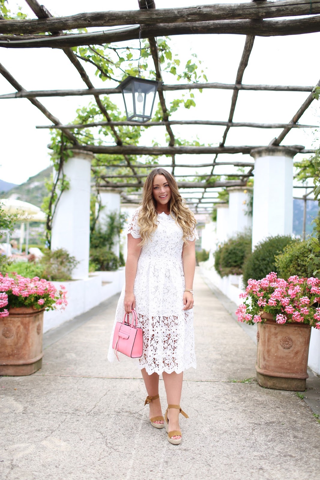 White Lace Dress in Ravello Garden